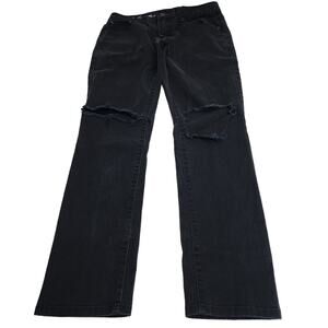 Y2K Aeropostale Bowery Zip Slim Straight Destroyed Black Denim Jeans Size 29x30